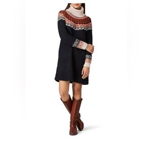 Madewell Fair Isle Turtleneck Sweater Dress Size Large Black Great for Fall!
